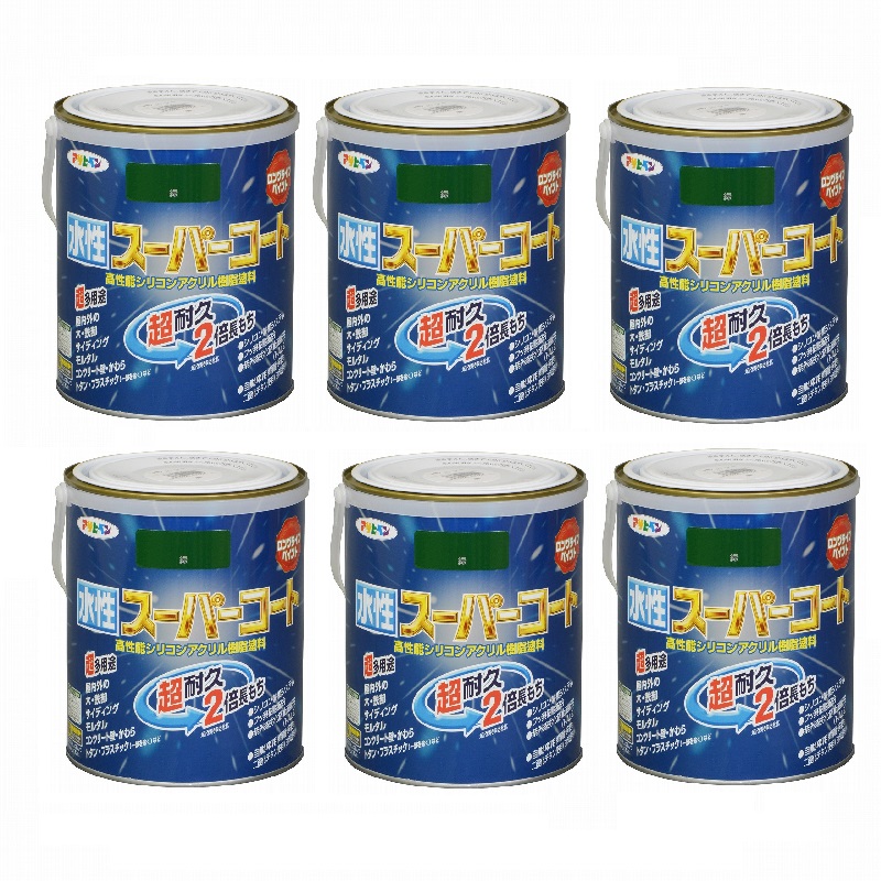 アサヒペン 水性スーパーコート １．６Ｌ 緑 6缶セット｜buckteeth shop 店