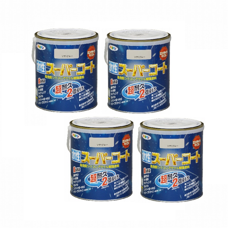 アサヒペン 水性スーパーコート １．６Ｌ ソフトグレー 4缶セット｜buckteeth shop 店
