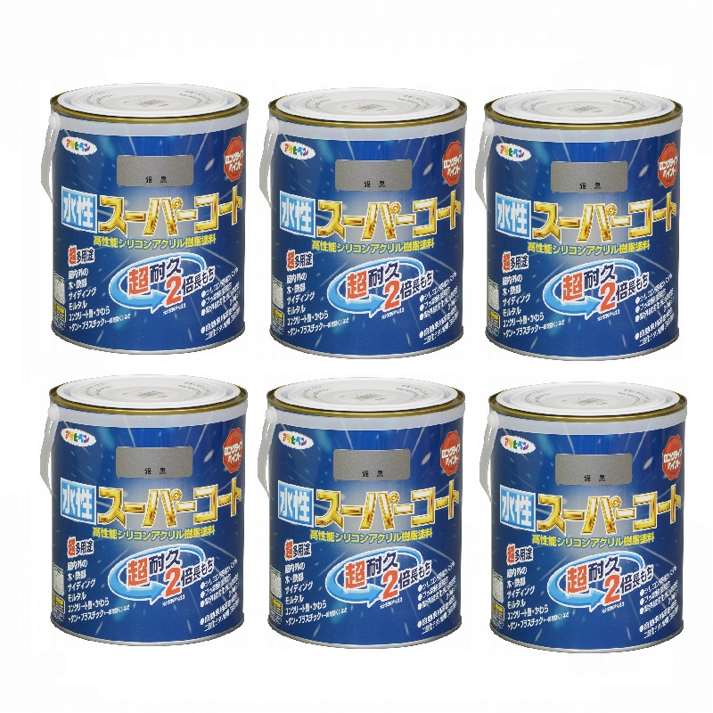 アサヒペン 水性スーパーコート 1.6L 銀黒 6缶セット|buckteeth shop 店