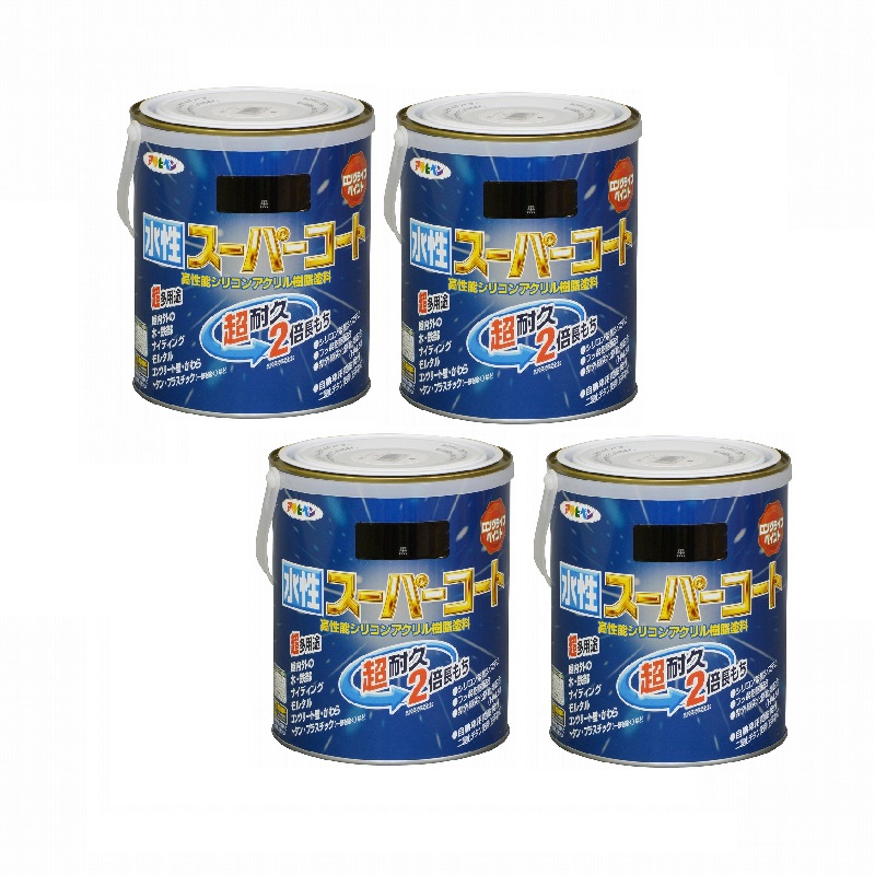 アサヒペン 水性スーパーコート １．６Ｌ 黒 4缶セット
