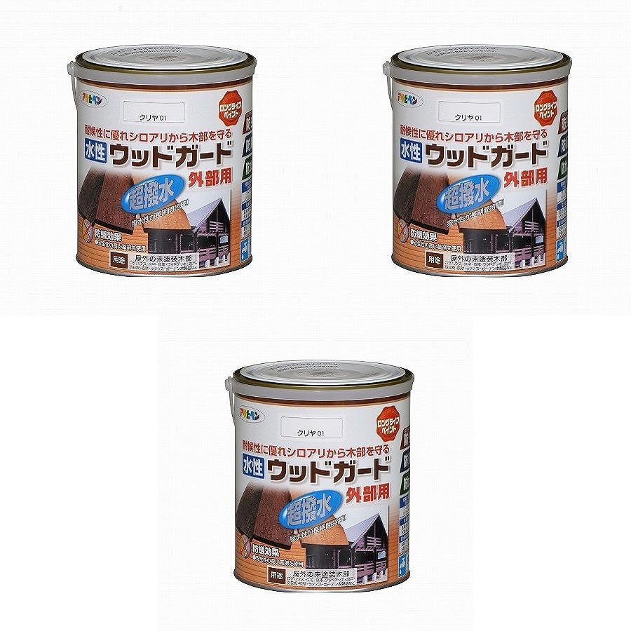 アサヒペン 水性ウッドガード外部用 1.6L クリヤ 01 3缶セット|buckteeth shop 店