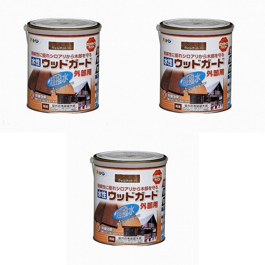 アサヒペン 水性ウッドガード外部用 1.6L ウォルナット 11 3缶セット|buckteeth shop 店