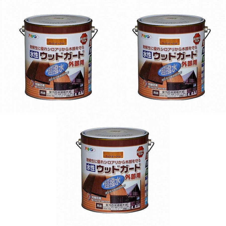 アサヒペン 水性ウッドガード外部用 3L ライトオーク 02 3缶セット|buckteeth shop 店