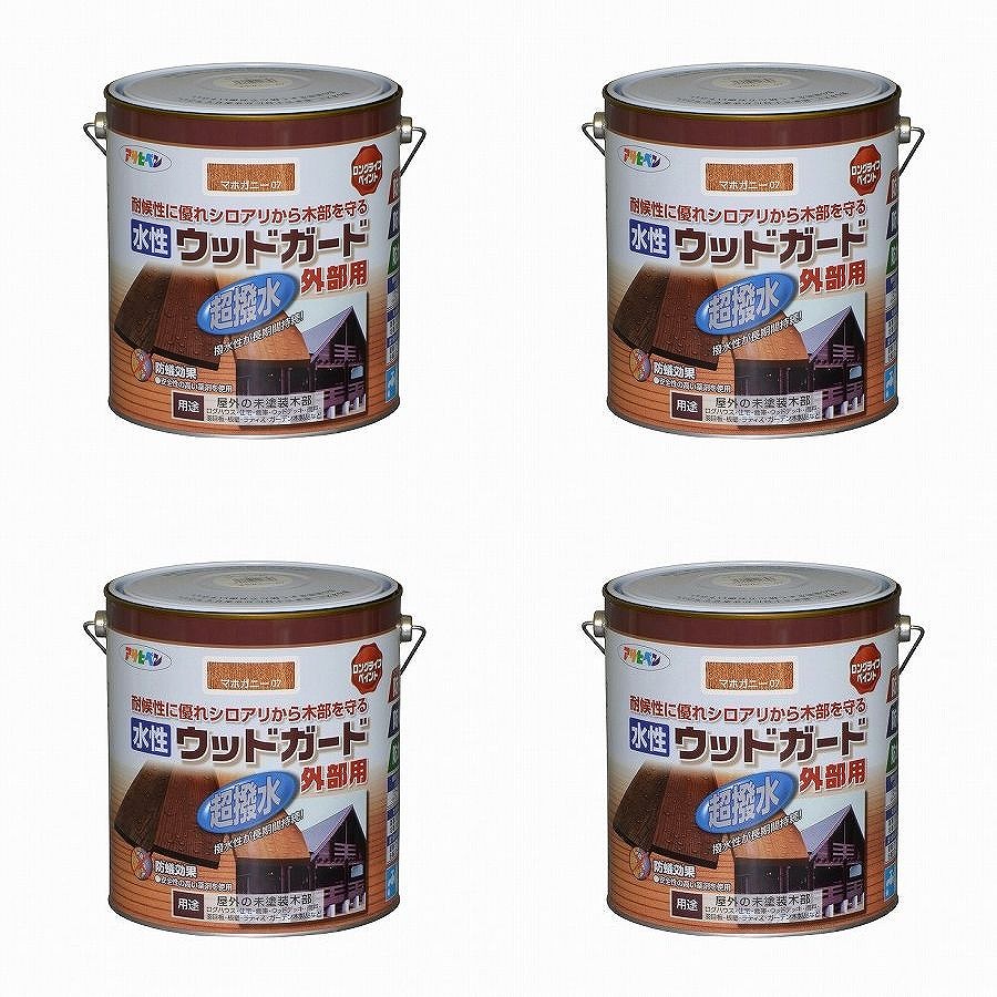 アサヒペン 水性ウッドガード外部用 ３Ｌ マホガニー　０７ 4缶セット