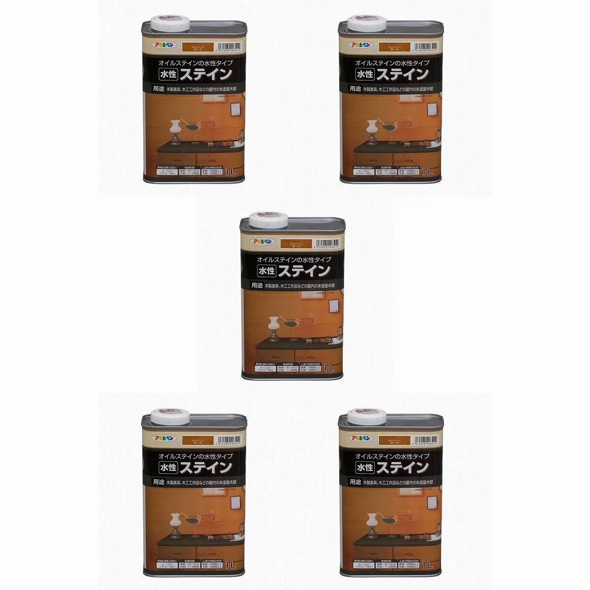 アサヒペン 水性ステイン １Ｌ オーク 5缶セット