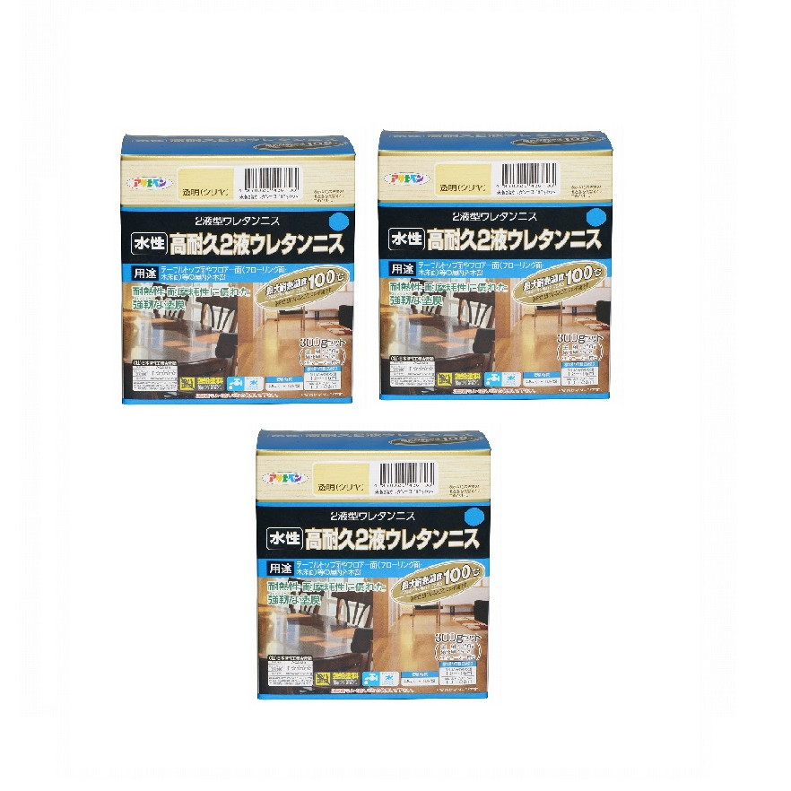 アサヒペン 水性２液ウレタンニス ３００Ｇセット 透明（クリヤ） 3缶セット