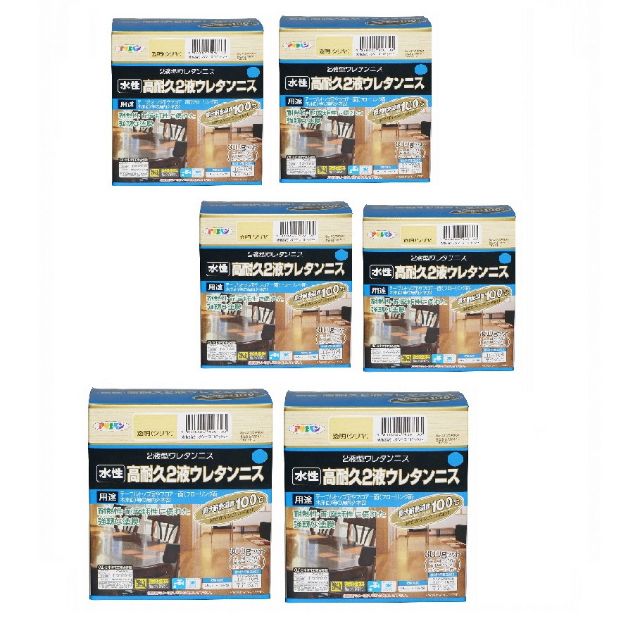 アサヒペン 水性2液ウレタンニス 300Gセット 透明(クリヤ) 6缶セット|buckteeth shop 店