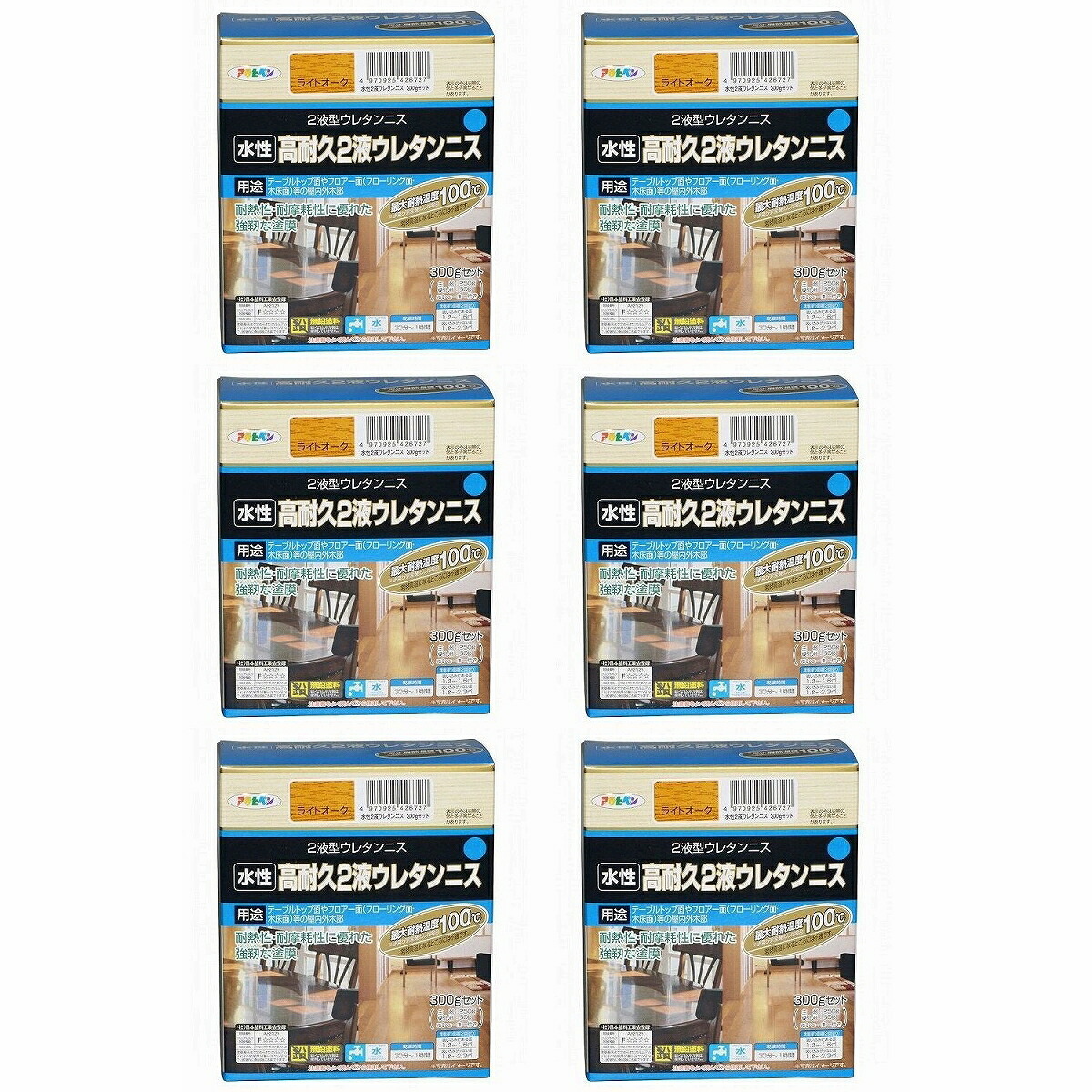 アサヒペン 水性2液ウレタンニス 300Gセット ライトオーク 6缶セット|buckteeth shop 店
