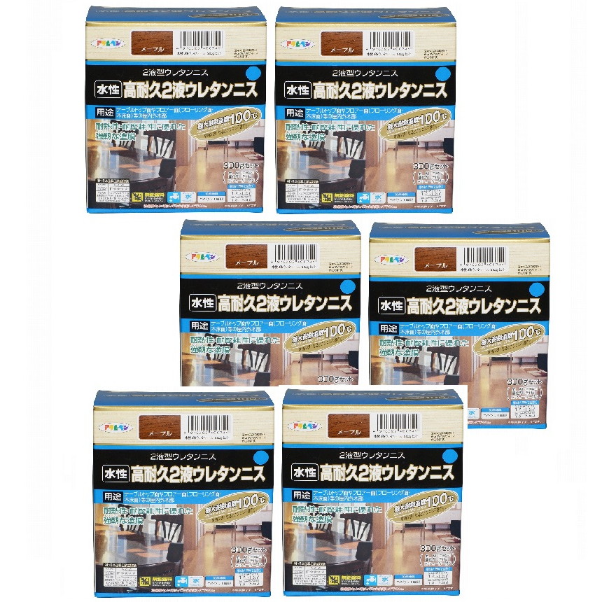 アサヒペン 水性２液ウレタンニス ３００Ｇセット メープル 6缶セット