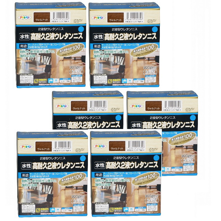 アサヒペン 水性２液ウレタンニス ３００Ｇセット ウォルナット 6缶セット