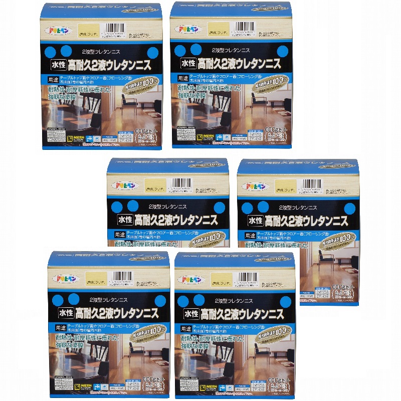 アサヒペン 水性２液ウレタンニス ６００Ｇセット 透明（クリヤ） 6缶セット