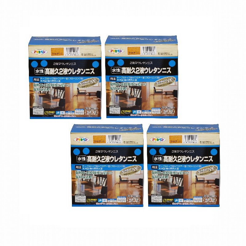 アサヒペン 水性2液ウレタンニス 600Gセット ライトオーク 4缶セット|buckteeth shop 店