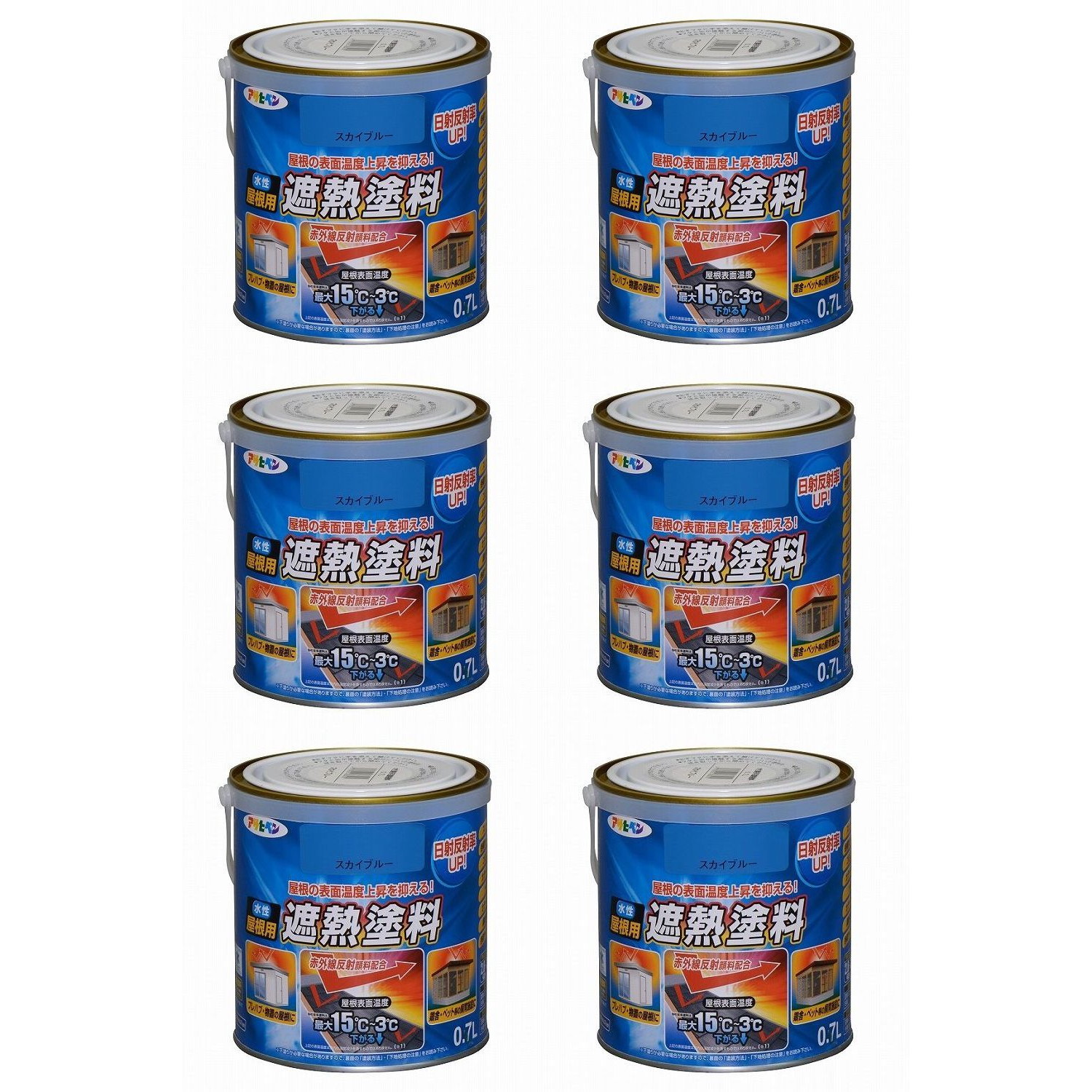 アサヒペン 水溶性大屋根用遮熱絵の具 ０．７Ｌ 天の原青み 6缶仕掛ける