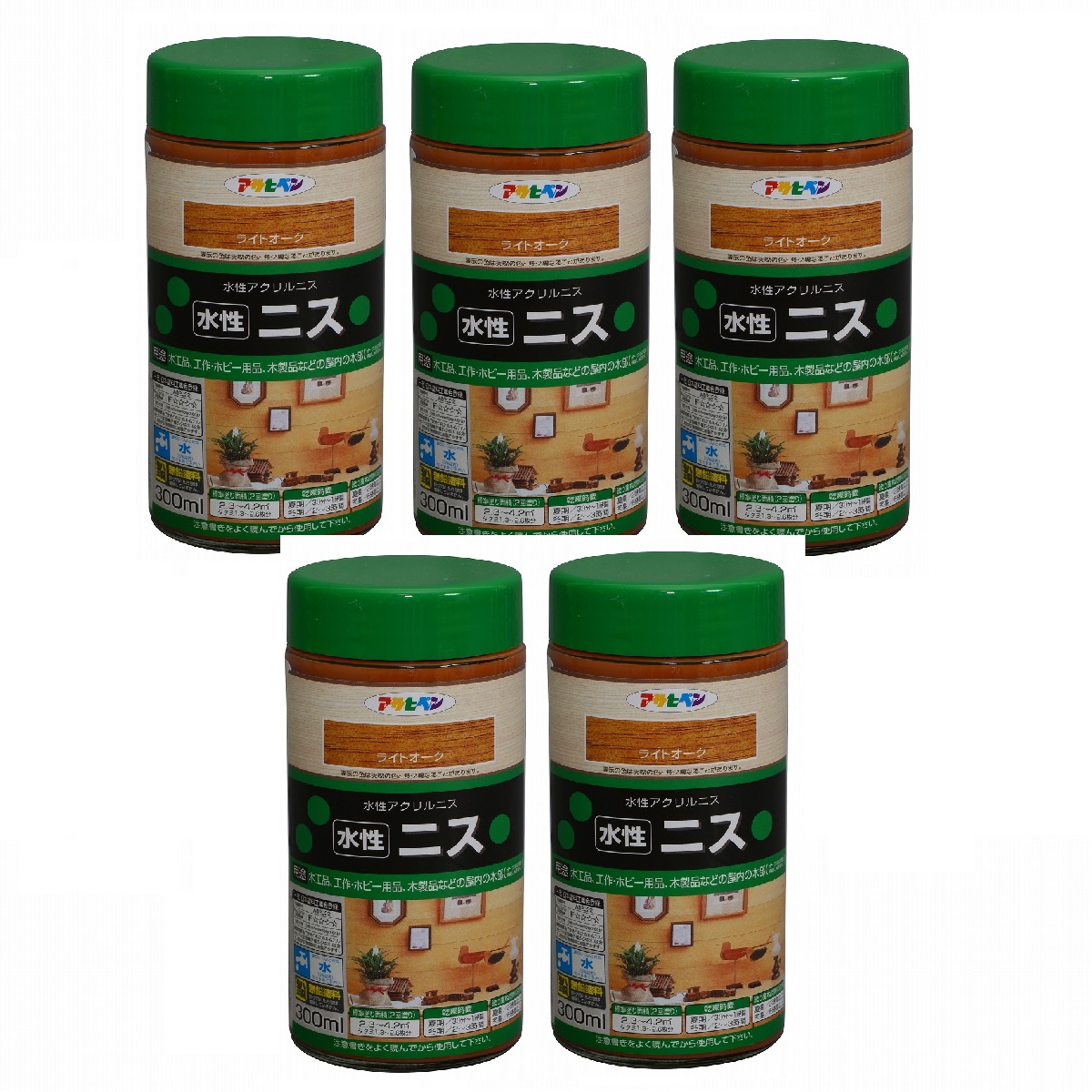 アサヒペン 水性ニス ３００ＭＬ ライトオーク 5缶セット