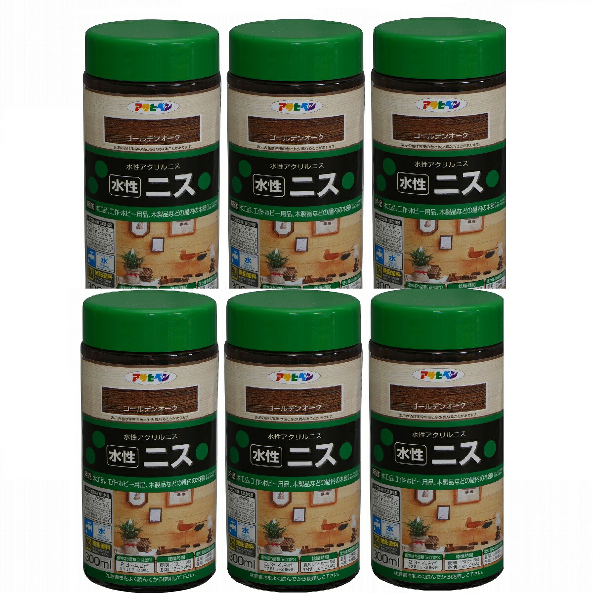 アサヒペン 水性ニス ３００ＭＬ ゴールデンオーク 6缶セット 6,453円