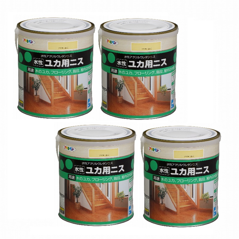 アサヒペン 水性ユカ用ニス １．６Ｌ ツヤあり透明 4缶セット｜buckteeth shop 店
