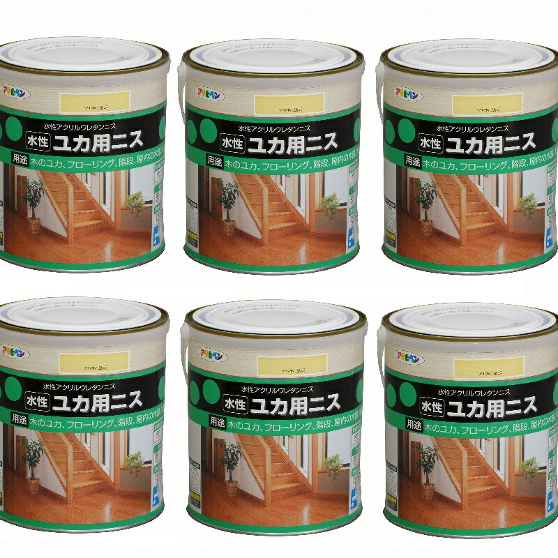アサヒペン 水性ユカ用ニス １．６Ｌ ツヤあり透明 6缶セット