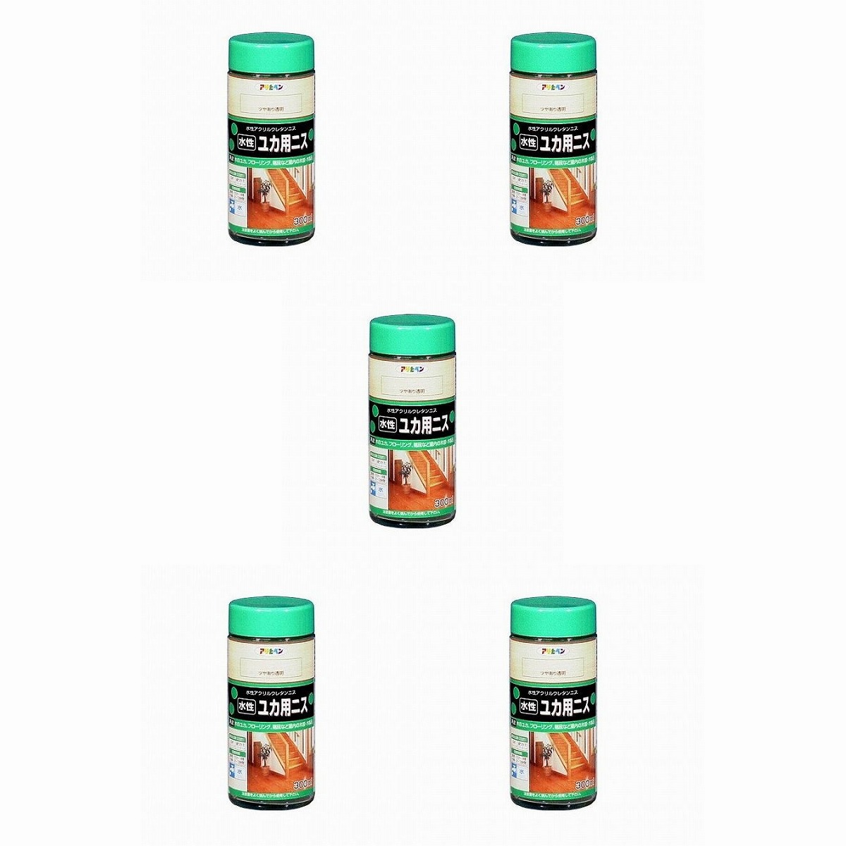 アサヒペン 水性ユカ用ニス ３００ＭＬ ツヤあり透明 5缶セット