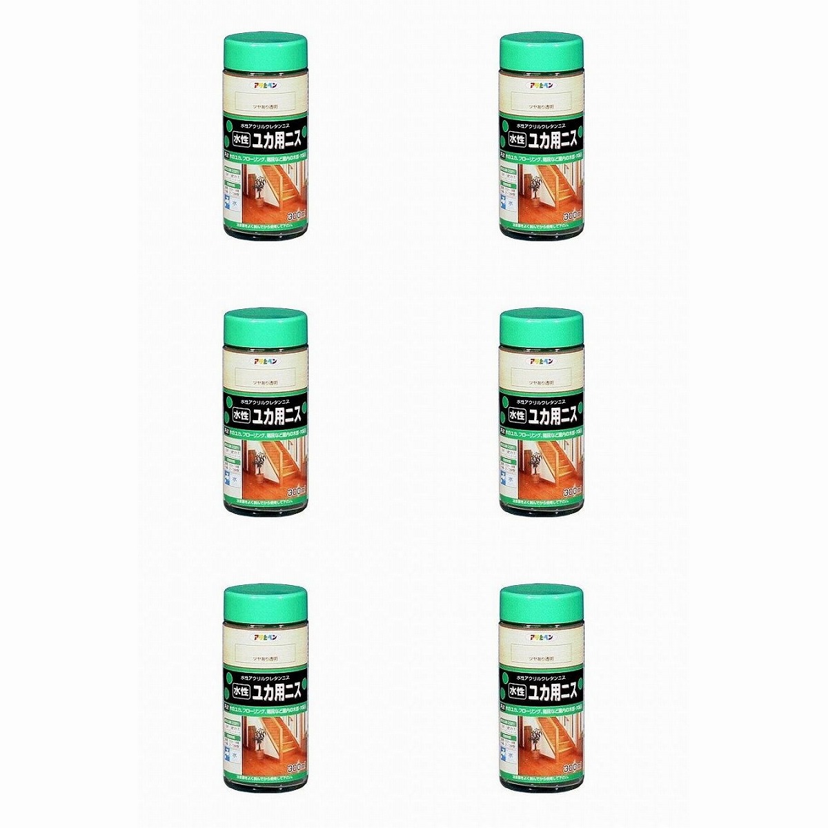 アサヒペン 水性ユカ用ニス ３００ＭＬ ツヤあり透明 6缶セット