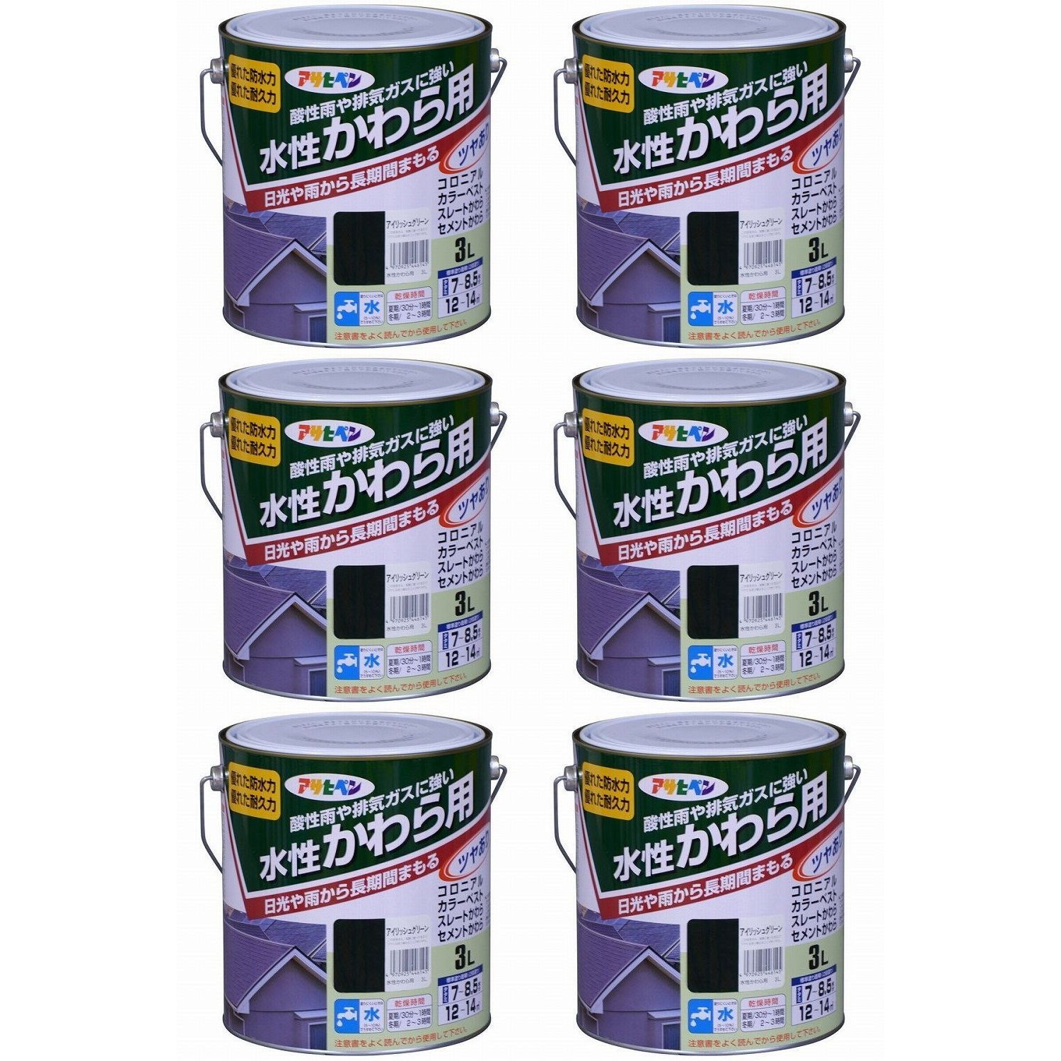 アサヒペン 水性かわら用 ３Ｌ アイリッシュグリーン 6缶セット