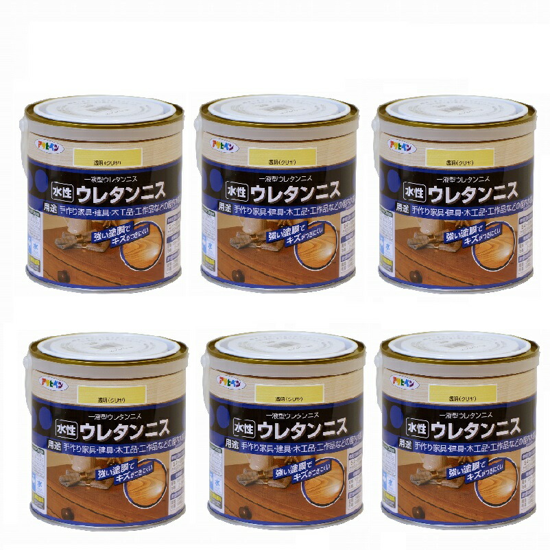 アサヒペン 水性ウレタンニス 0.7L 透明(クリヤ) 6缶セット|buckteeth shop 店