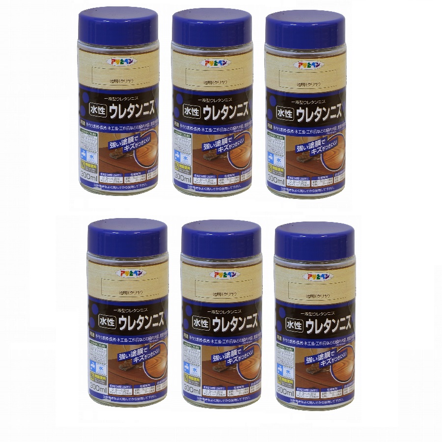アサヒペン 水性ウレタンニス 300ML 透明(クリヤ) 6缶セット