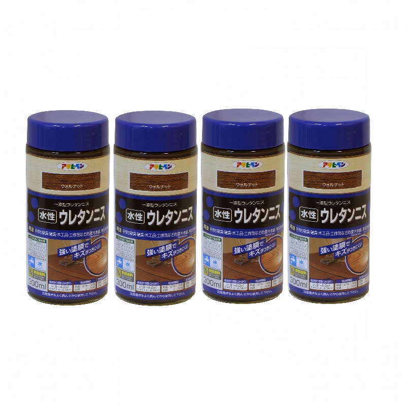 アサヒペン　水性ウレタンニス　３００ＭＬ　ウォルナット 4缶セット