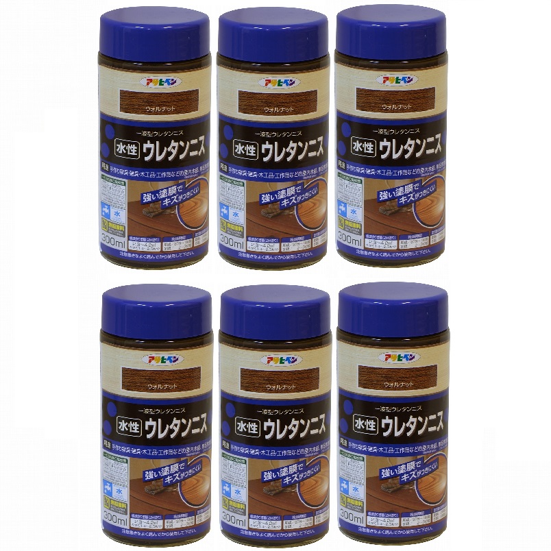 アサヒペン　水性ウレタンニス　３００ＭＬ　ウォルナット 6缶セット