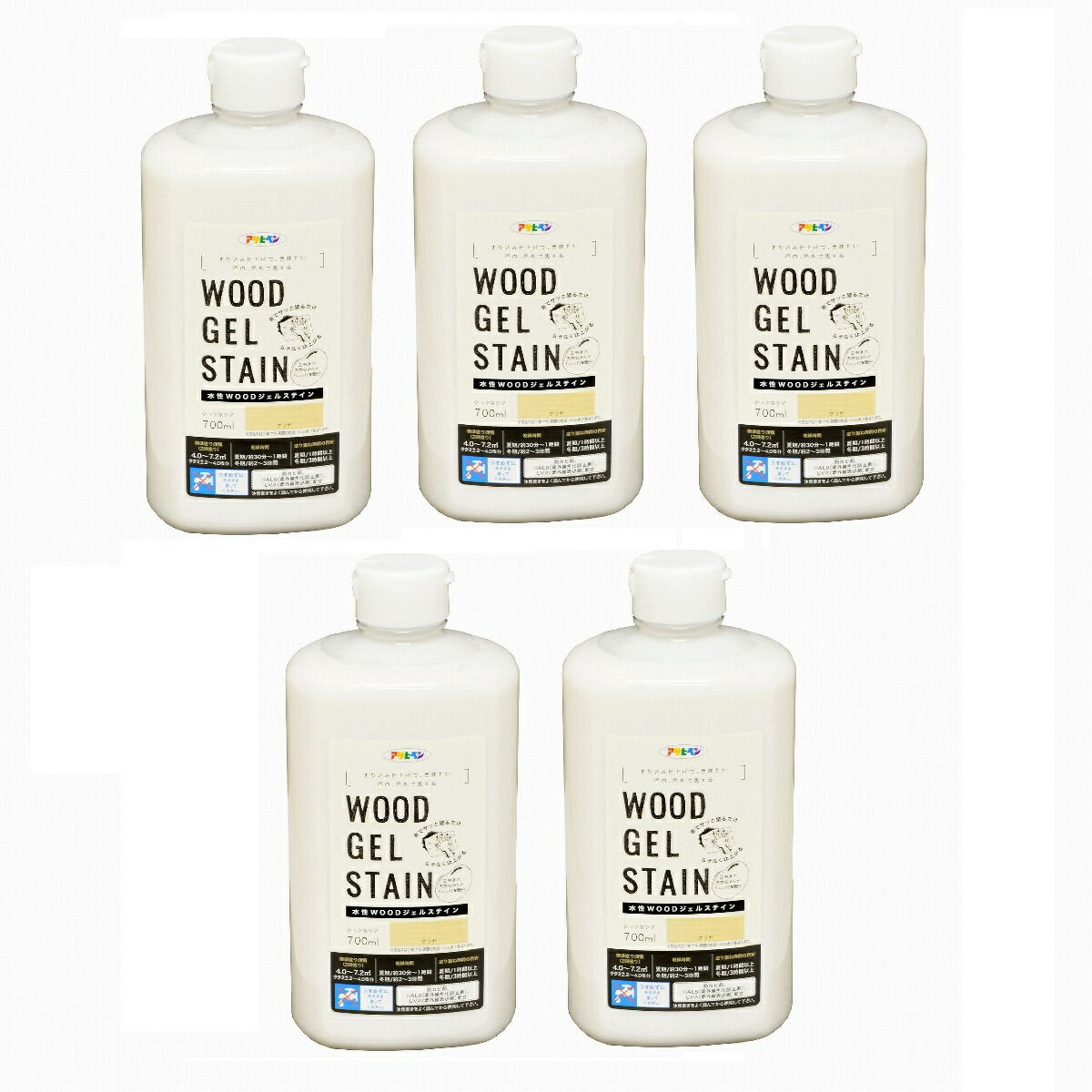 アサヒペン 水性ＷＯＯＤジェルステイン ７００ＭＬ クリヤ 5缶セット