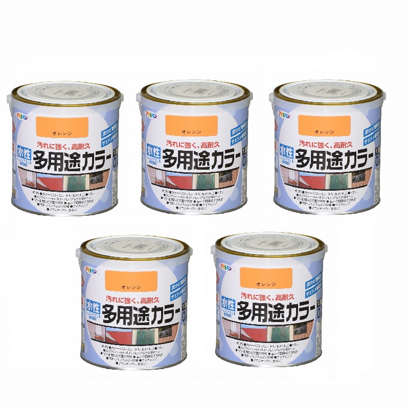 アサヒペン 水溶性多役立つこと色合い ０．７Ｌ オレンジ色 5缶仕かける 塗料缶・ペンキ-塗装用品-DIY・工具