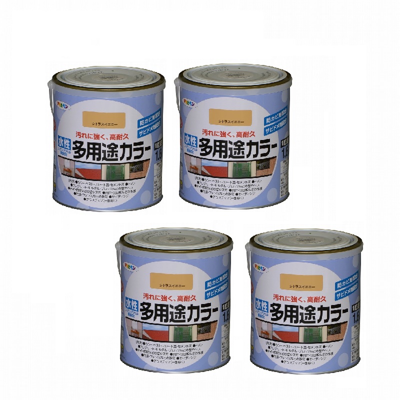 アサヒペン 水性多用途カラー １．６Ｌ シトラスイエロー 4缶セット｜buckteeth shop 店 10,548円