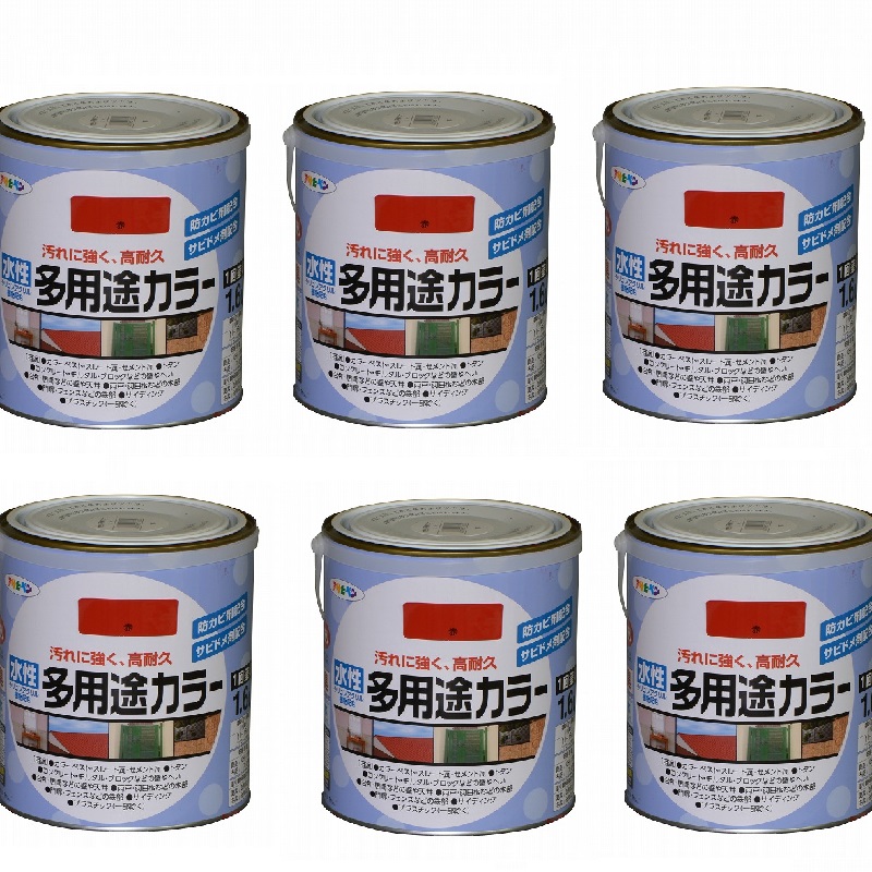 アサヒペン 水性多用途カラー １．６Ｌ 赤 6缶セット｜buckteeth shop 店