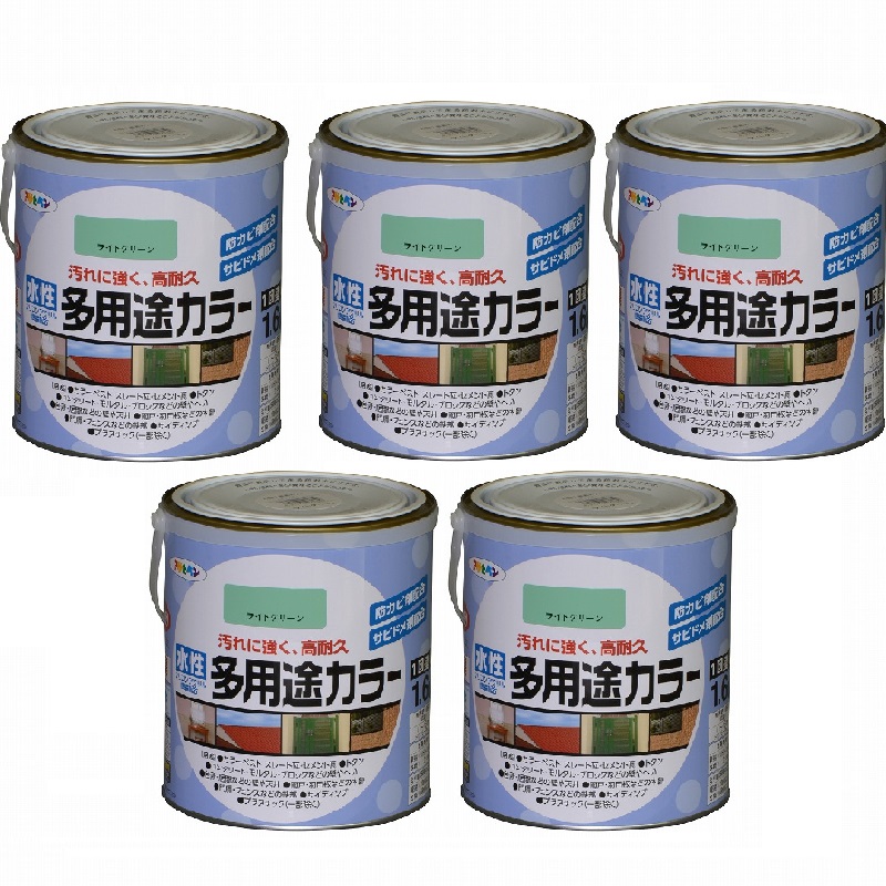 アサヒペン 水性多用途カラー １．６Ｌ ライトグリーン 5缶セット