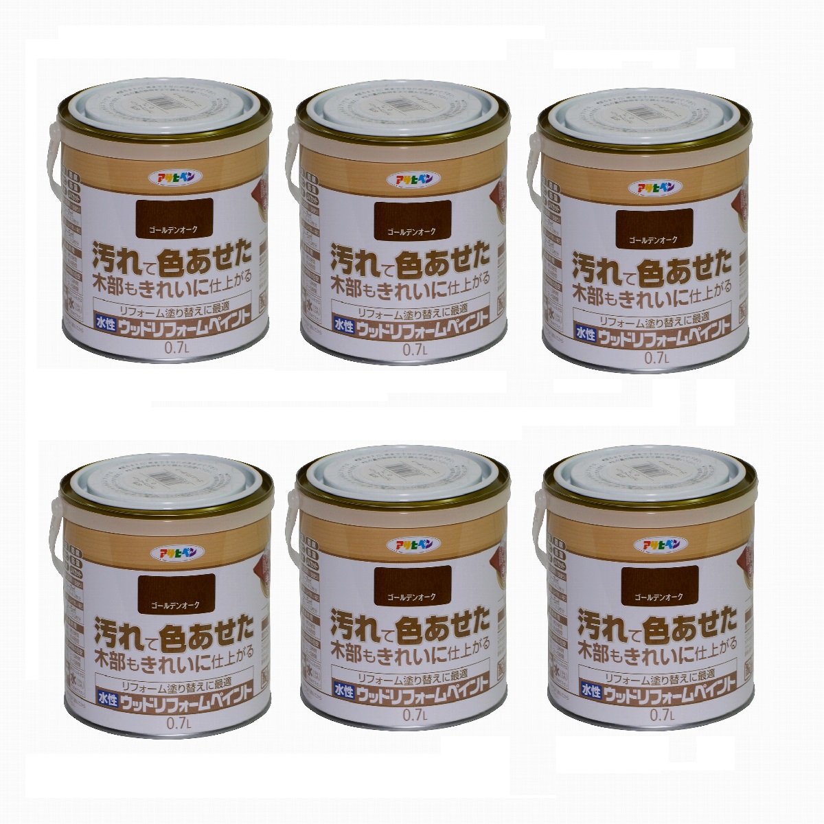 アサヒペン　水性ウッドリフォームペイント　０．７Ｌ　ゴールデンオーク 6缶セット｜buckteeth shop 店