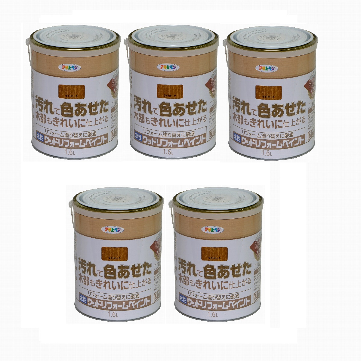 アサヒペン 水性ウッドリフォームペイント 1.6L ライトオーク 5缶セット|buckteeth shop 店