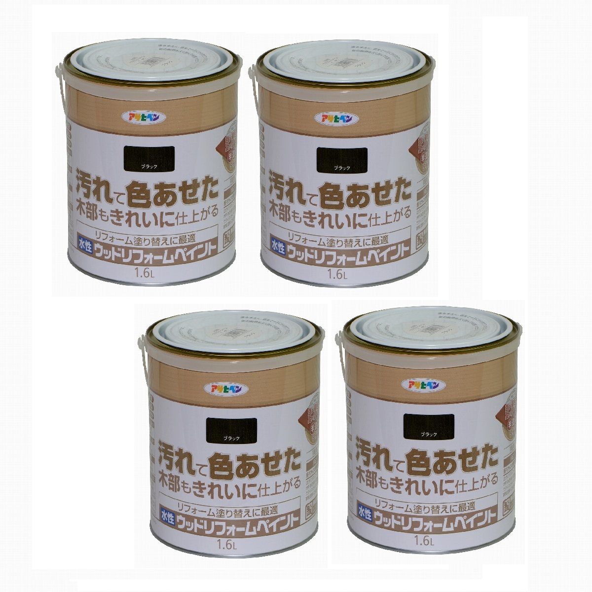 アサヒペン 水性ウッドリフォームペイント １．６Ｌ ブラック 4缶セット
