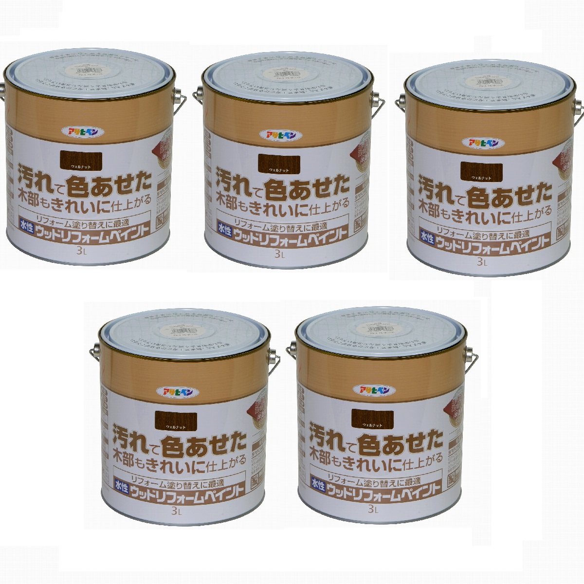 アサヒペン 水性ウッドリフォームペイント ３Ｌ ウォルナット 5缶セット