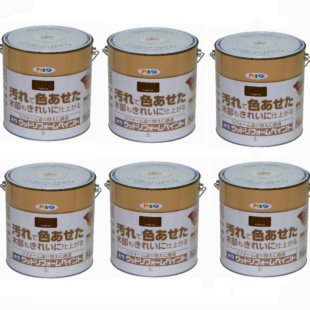 アサヒペン 水性ウッドリフォームペイント ３Ｌ ウォルナット 6缶セット