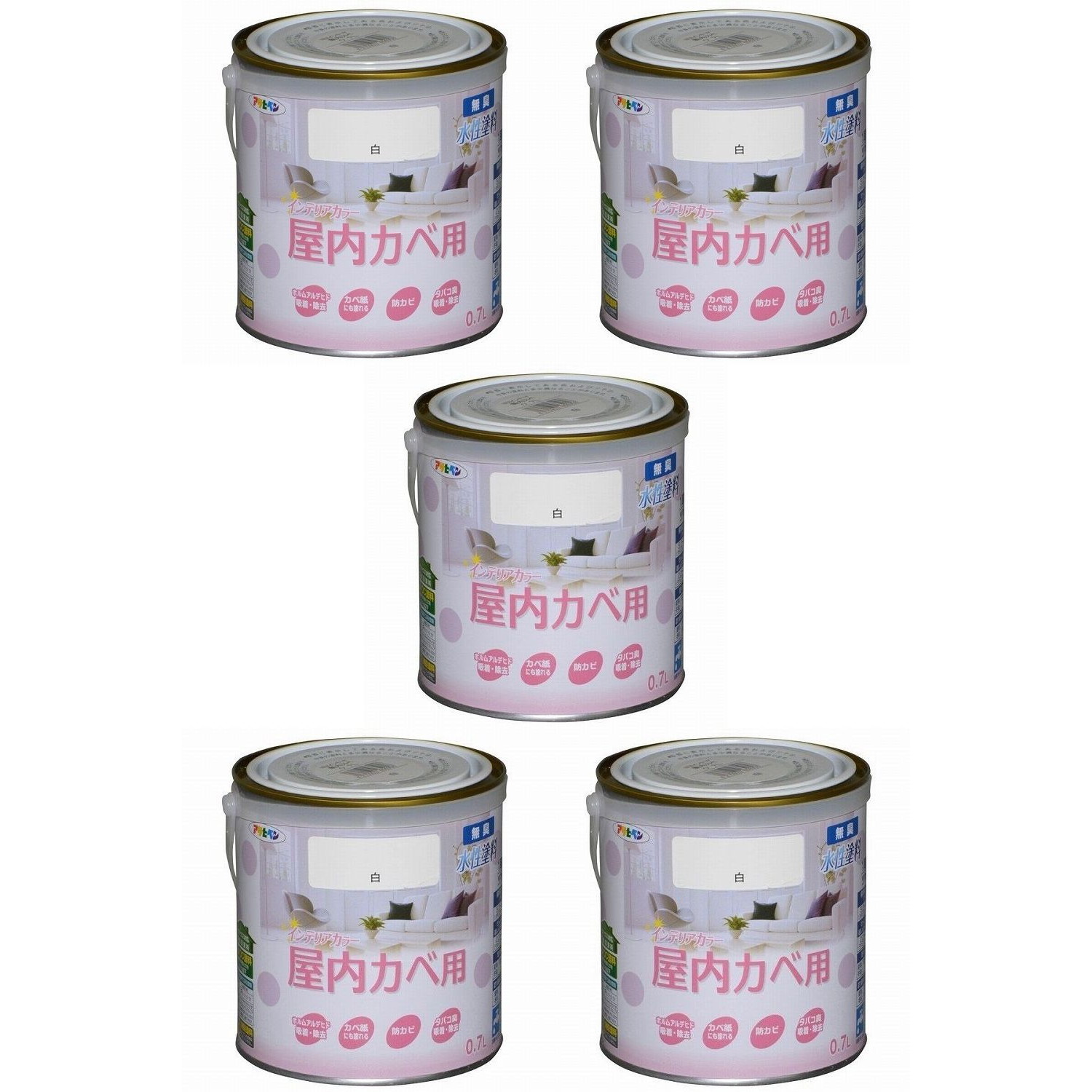 アサヒペン ＮＥＷ水性インテリアカラー屋内カベ ０．７Ｌ 白【壁紙の上からそのまま塗れる】 5缶セット｜buckteeth shop 店