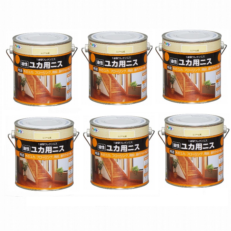 アサヒペン 油性ユカ用ニス ０．７Ｌ 半ツヤ透明 6缶セット