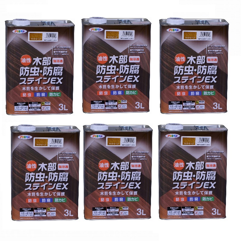 アサヒペン 油性木部殺虫剤・保護ステはたご屋ＥＸ ３Ｌ ともし火オーク材 6缶仕掛ける 塗装用品-塗料缶・ペンキ