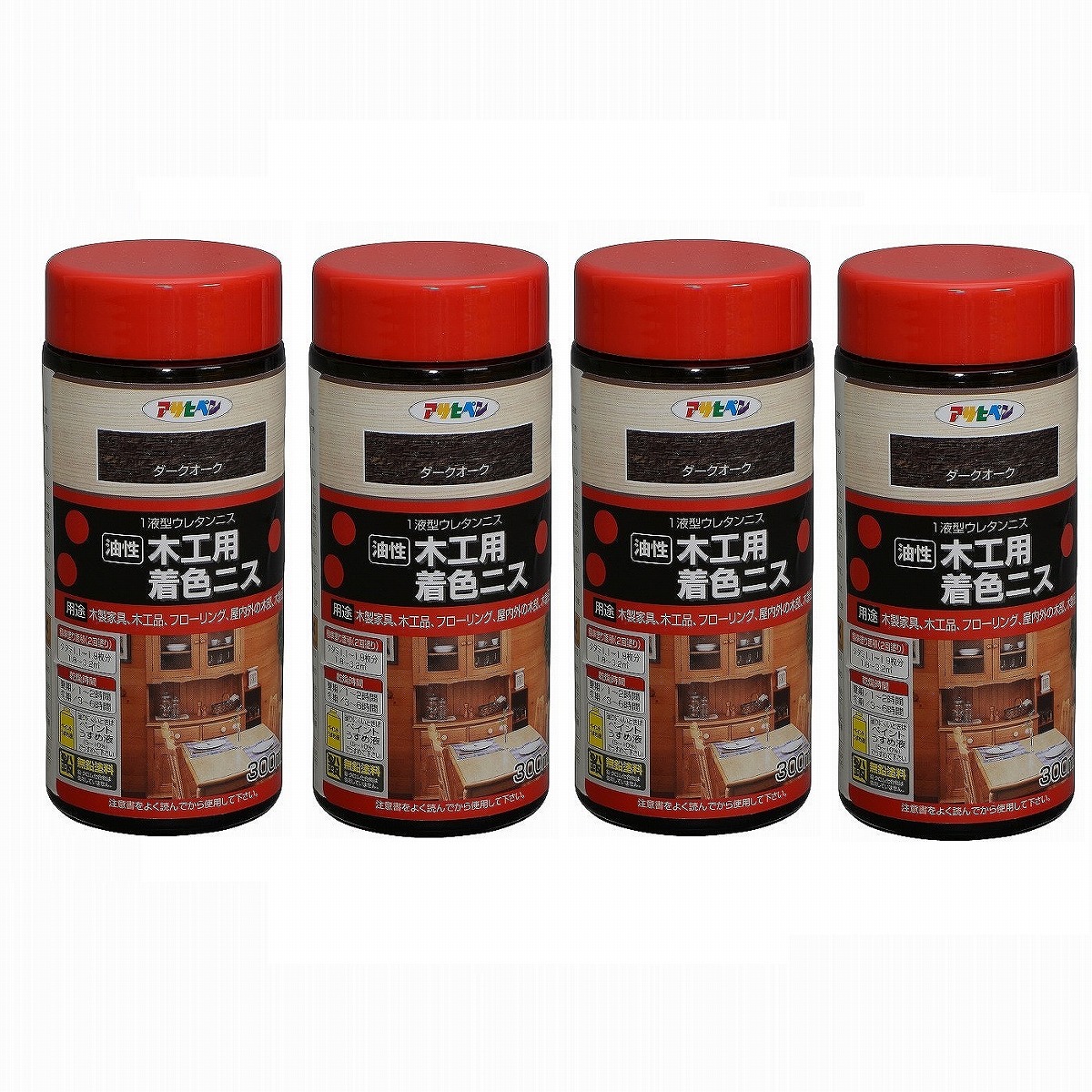 アサヒペン 木工用着色ニス ３００ＭＬ ダークオーク 4缶セット