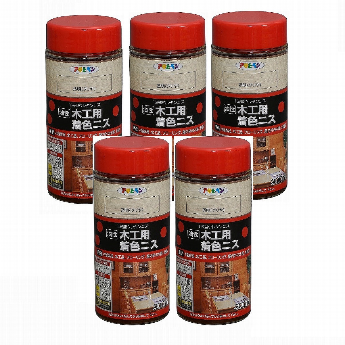 アサヒペン 木工用着色ニス ３００ＭＬ 透明（クリヤ） 5缶セット