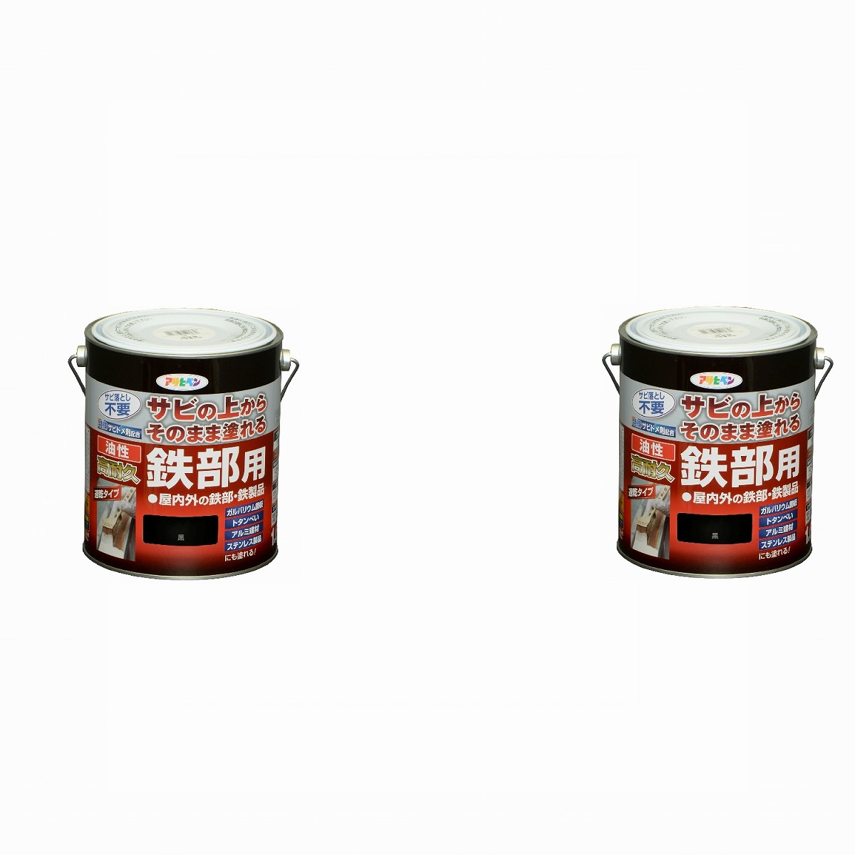 アサヒペン 油性高耐久鉄部用 1.6L 黒【サビの上からそのまま塗れる】 2缶セット|buckteeth shop 店