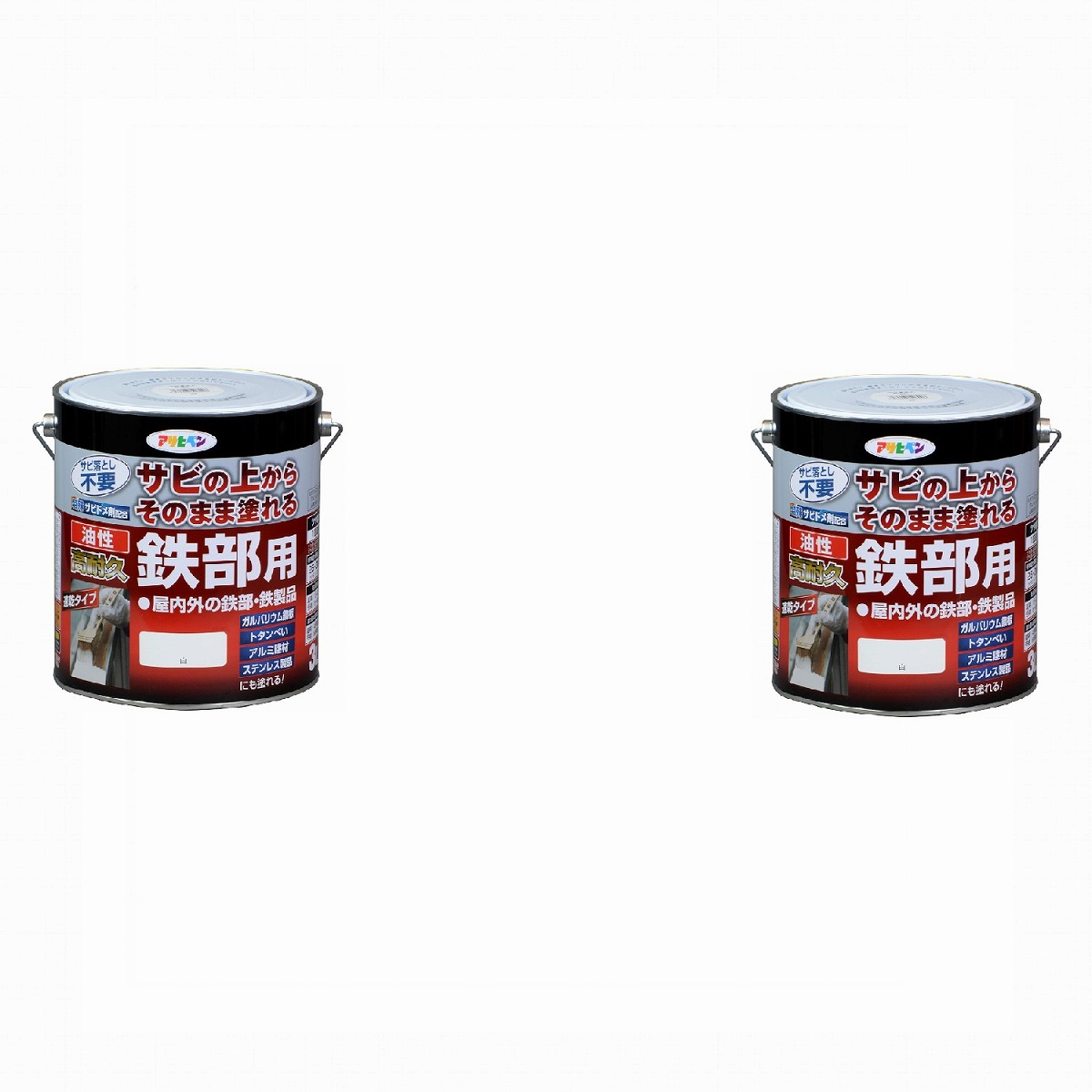アサヒペン 油性高耐久鉄部用 ３Ｌ 白【サビの上からそのまま塗れる】 2缶セット｜buckteeth shop 店