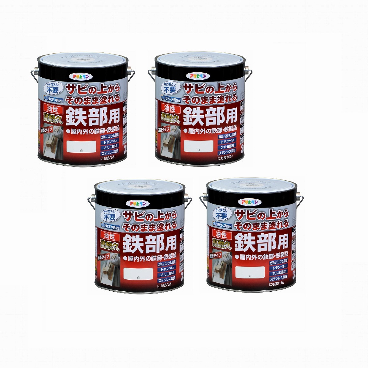 アサヒペン 油性高耐久鉄部用 ３Ｌ 白【サビの上からそのまま塗れる】 4缶セット｜buckteeth shop 店