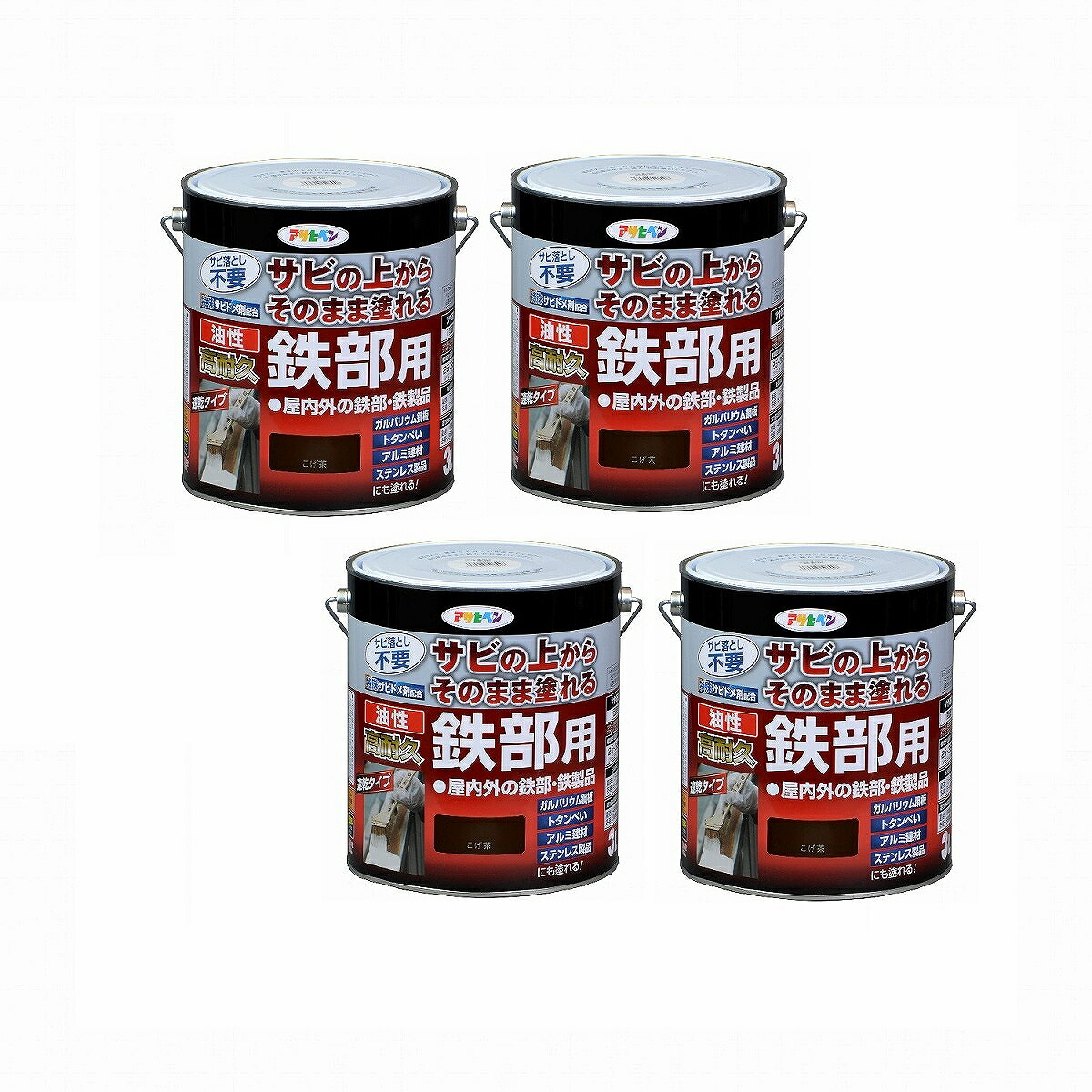 アサヒペン 油性高耐久鉄部用 ３Ｌ こげ茶【サビの上からそのまま塗れる】 4缶セット｜buckteeth shop 店