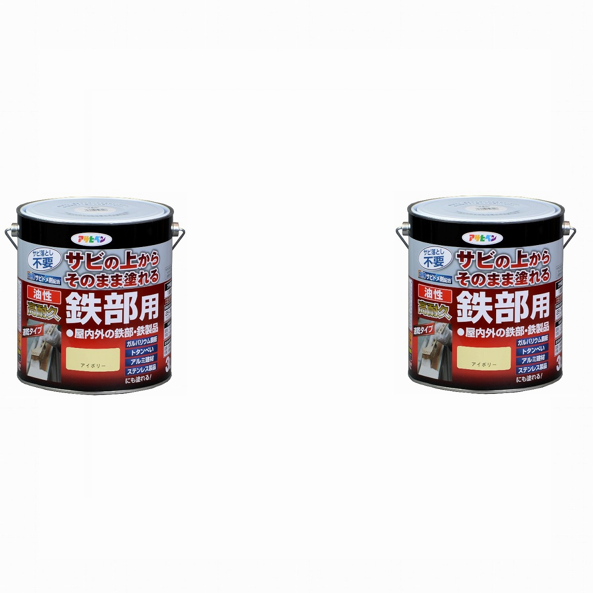 アサヒペン 油性高耐久鉄部用 3L アイボリー【サビの上からそのまま塗れる】 2缶セット|buckteeth shop 店