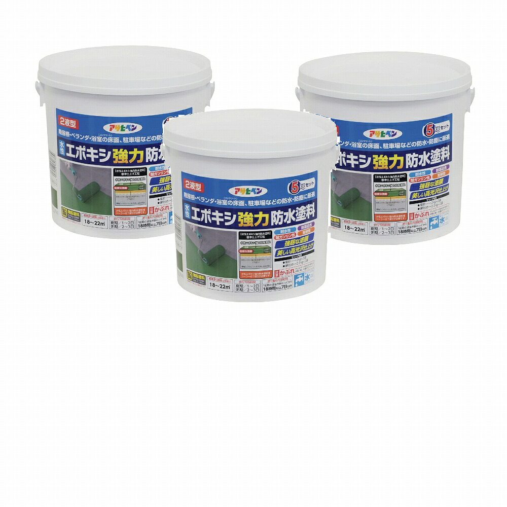 アサヒペン　水性エポキシ強力防水塗料　５ＫＧセット　ダークグリーン 3個セット