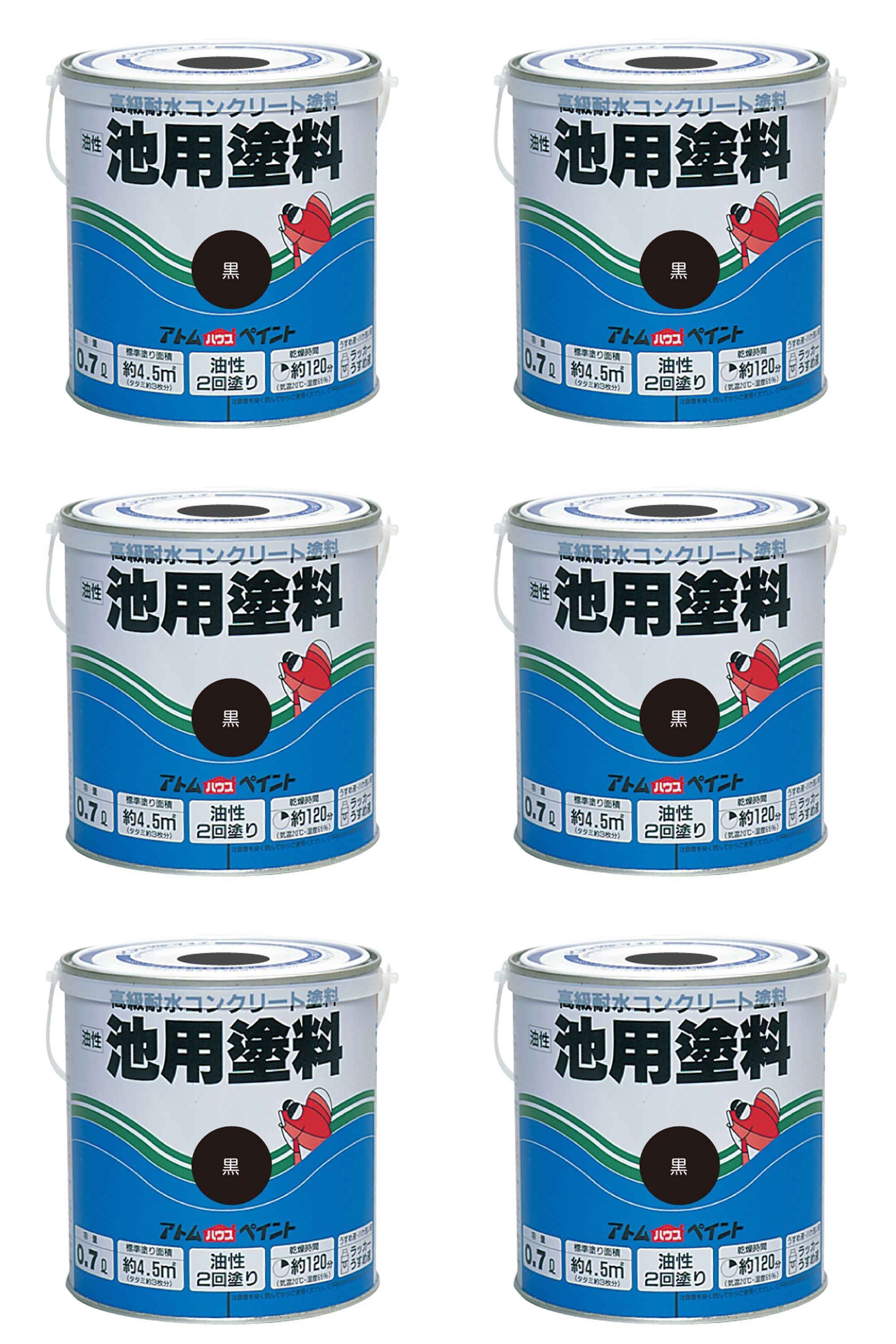 アトムハウスペイント 油性池用塗料0.7L 黒 6缶セット|buckteeth shop 店